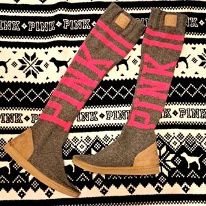 Rare Collectors Favorite; Victoria's Secret PINK Knee High Knit Moccasin Booties